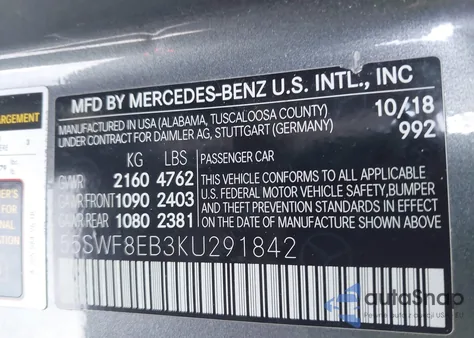 2019 Mercedes-Benz C 300 4Matic z USA, uszkodzony, nr VIN 55SWF8EB3KU291842